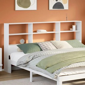 Testiera Con Ripiani Bianca 180 Cm İn Legno Massello Di Pino /