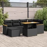 Set Divani da Giardino con Cuscini 7pz Nero Polyrattan Acacia 3327506