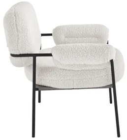 Poltrona in tessuto bouclč Bianco con struttura in metallo Nero KENT