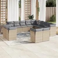 Set Divano da Giardino 13 pz con Cuscini Beige in Polyrattan 3250388