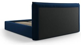 Letto matrimoniale imbottito blu scuro con contenitore e doghe 160x200 cm Elio - Milo Casa