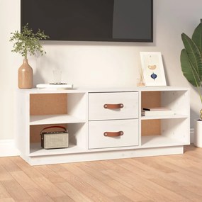 Mobile Porta Tv Bianco 100x34x40 Cm İn Legno Massello Di Pino /