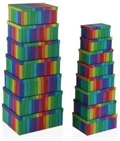 Set di Scatole per Sistemare Impilabili Versa Arcobaleno Cartone 15 Pezzi 35 x 16,5 x 43 cm