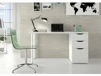 Scrivania Filadelfia, Scrittoio da ufficio reversibile, Tavolo da studio con cassettiera a 2 cassetti e 1 anta, cm 138x60h74, Bianco