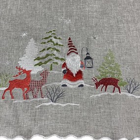 Stola natalizia grigia con ricamo di elfi e renne Larghezza: 40 cm | Lunghezza: 160 cm