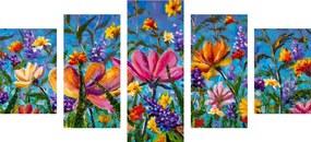 Quadri 5 pezzi – Fiori colorati sul prato