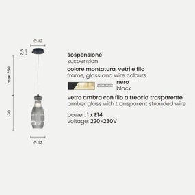 Lampada sospensione D12 cm in vetro soffiato Ambra - MADAGASCAR Mod3