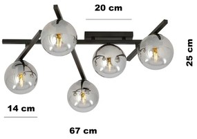 Lampadario da Soffitto in Acciaio e Vetro SMART 5 Nero 5xE14 Colore delle Sfere Grafite