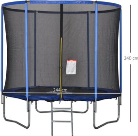 Trampolino Tappeto Elastico Ø244x240 cm con Rete e Bordo Imbottito Blu e Nero...