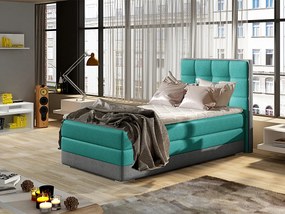 Letto singolo boxspring Lima - Tessuto azzurro + tessuto grigio