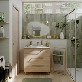 Mobile bagno a terra con lavabo L 80 x H 73 x P 45 cm rovere chiaro truciolare 3 cassetti | Remix