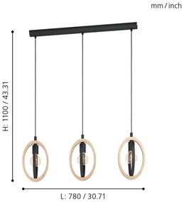 Eglo 43462 - Lampadario a sospensione con filo BASILDON 3xE27/40W/230V