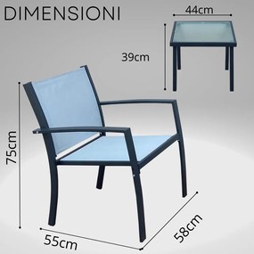 Set Due Sedie e Tavolino Da Esterno in Alluminio Colore Grigio