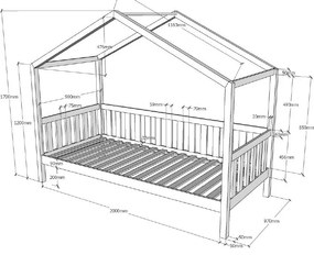 Letto per bambini in legno di pino antracite 90x200 cm DALLAS - Vipack