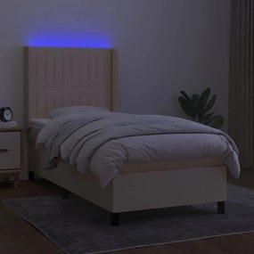 Letto a Molle con Materasso e LED Crema 90x190 cm in Tessuto