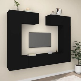 Set mobili porta tv 6 pz nero in legno multistrato