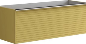 Mobile da bagno sospeso sotto lavabo Pixel stripes 2 cassetti L 120 x H 40 x P 45.5 cm giallo laccato opaco, con maniglia alluminio brillante