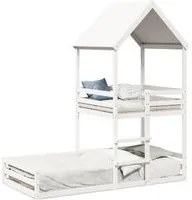 Letto a Castello con Tetto Bianco 90x200 cm in Legno di Pino 3282391