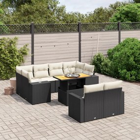 Set divani da giardino 11 pz con cuscini in polyrattan nero