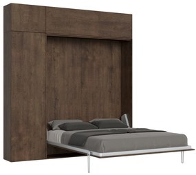 Letto matrimoniale a scomparsa 160 verticale Kentaro con colonna e pensili, Noce / Colonna e Pensili