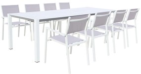 ARIZONA - set tavolo in alluminio cm 100 x 51,50/104/156/208/260 x 74 h con 8 poltrone Aulus