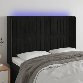 Testiera A Led Nera 147x16x118/128 Cm İn Velluto /