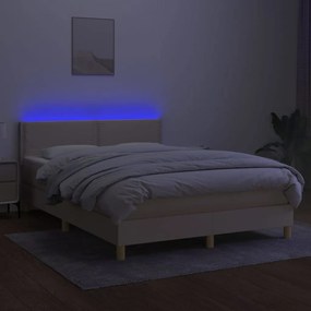 Letto a Molle con Materasso e LED Crema 140x200 cm in Tessuto