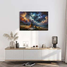 Quadro su tela – Figura con animali sotto le stelle