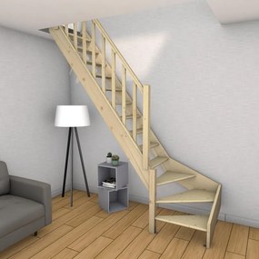 Scale Modulari ¼ di giro Normandie BURGER, con corrimano a sinistra, struttura in abete massello abete, gradini in legno abete, colore abete naturale