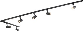 Sistema di illuminazione a binario moderno con 6 faretti nero 1 fase 286cm - Iconic Jeana