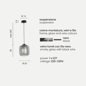 Lampada sospensione D22 cm - vetro soffiato Fumč BONNIE MOD2