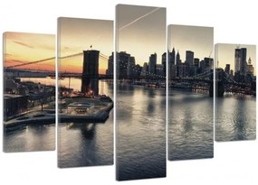 Quadro su tela 5 pannelli New York City Ponte di Brooklyn