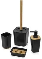 Set accessori bagno moderno in finitura nera opaca con dettagli in bamb