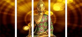 Quadri 5 pezzi – Statua di Buddha su sfondo astratto