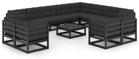Set divani da giardino 13 pz con cuscini massello di pino nero