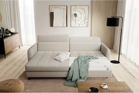 Divano angolare beige allungabile/con contenitore (con penisola a sinistra/con chaise lounge) e rivestimento in bouclé Gomsi – ELTAP