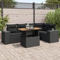 Set Divano da Giardino 6 pz con Cuscini Nero in Polyrattan 3327373