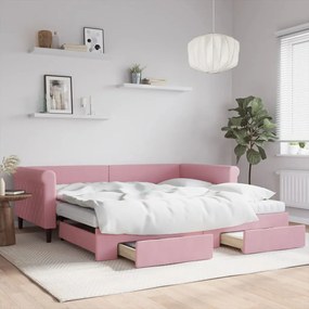 Divano Letto Estraibile Con Cassetti Rosa 100x200 Cm Velluto /