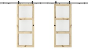 Porta scorrevole doppia con sistema esterno muro in legno e vetro temp. 3 finestre 2xH205xL83cm - ACOSTA II