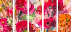 Quadri 5 pezzi – Natura morta di fiori dipinti