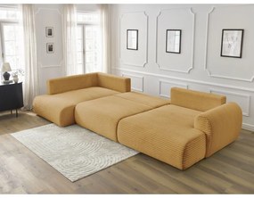 Divano angolare color senape allungabile (con penisola a destra/a forma di "U") con rivestimento in velluto a coste Lucien – Bobochic Paris