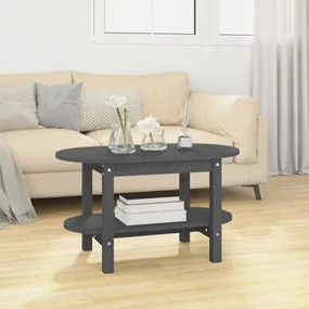 Tavolino Da Salotto Grigio 80x45x45cm İn Legno Massello Di Pino /