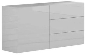 Credenza moderna con 1 anta e 3 cassetti in bianco lucido METIS