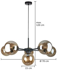Lampadario a sospensione con filo KALIOPE II 6xE14/50W/230V nero/fumé beige