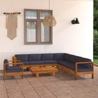 Set Divani Giardino 9 Posti Cuscini Grigi Scuro Massello Acacia cod mxl 41081