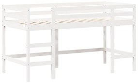 Letto soppalco con scala e tetto bianco 90x190 cm massello pino