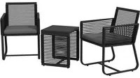 Set Tavolino e 2 Poltroncine con Cuscini da Giardino in Rattan PE Acciaio e Poliestere Nero