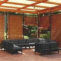 Set Divani da Giardino 11 pz con Cuscini Neri Massello di Pino 3097263