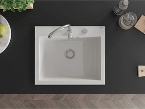 Mexen Elix lavello in granito 1-vasca 600 x 500 mm, bianco, sifone cromato - 6525601005-20