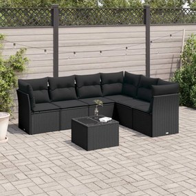 Set Divani da Giardino con Cuscini 7pz Nero Polyrattan